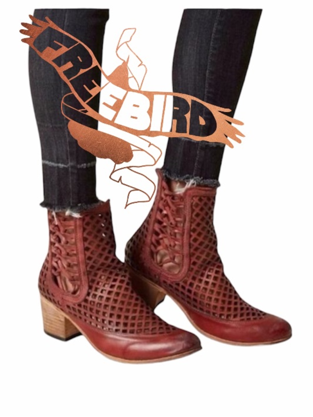 Freebird by Steven Laser distressed Red Brown Perforated Lace-Up Leather Boots